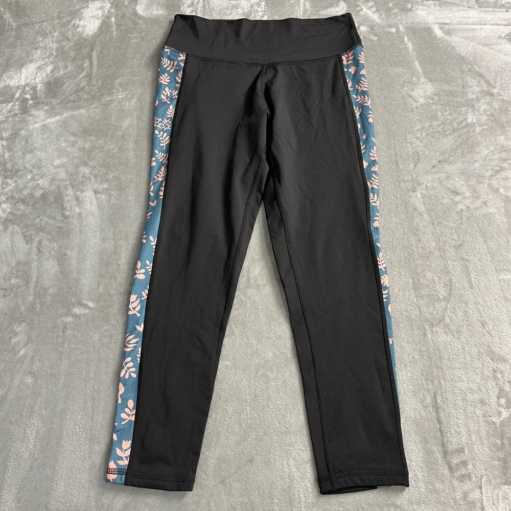 BlackStrap Leggings Womens XL Black Floral Side Panel Ankle Yoga Athletic Gym